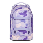 Lieblingstasche satch pack school backpack in purple with a floral pattern, featuring front straps and ergonomic design