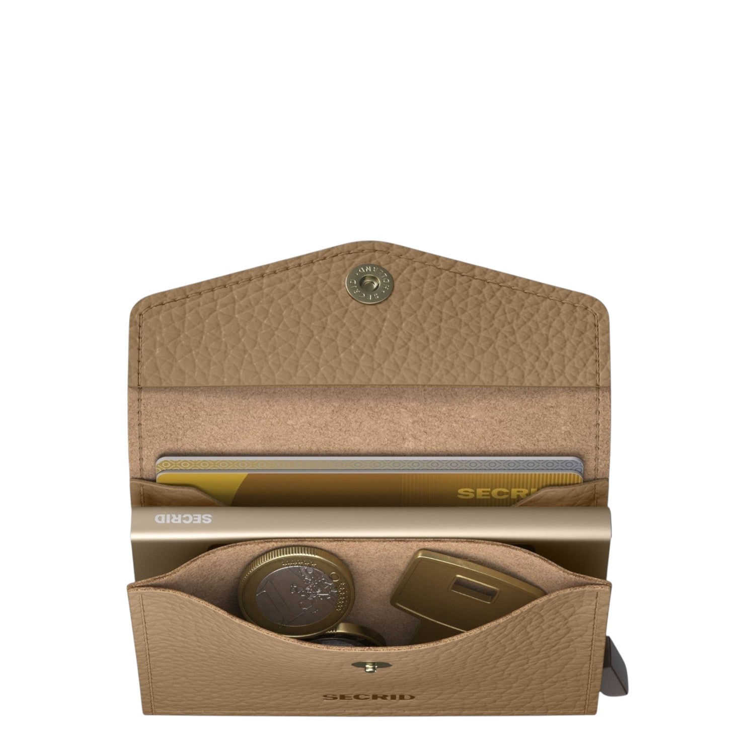 Lieblingstasche Secrid Envelope Pebble wallet in tan leather with card protector, coin pocket, and snap button closure