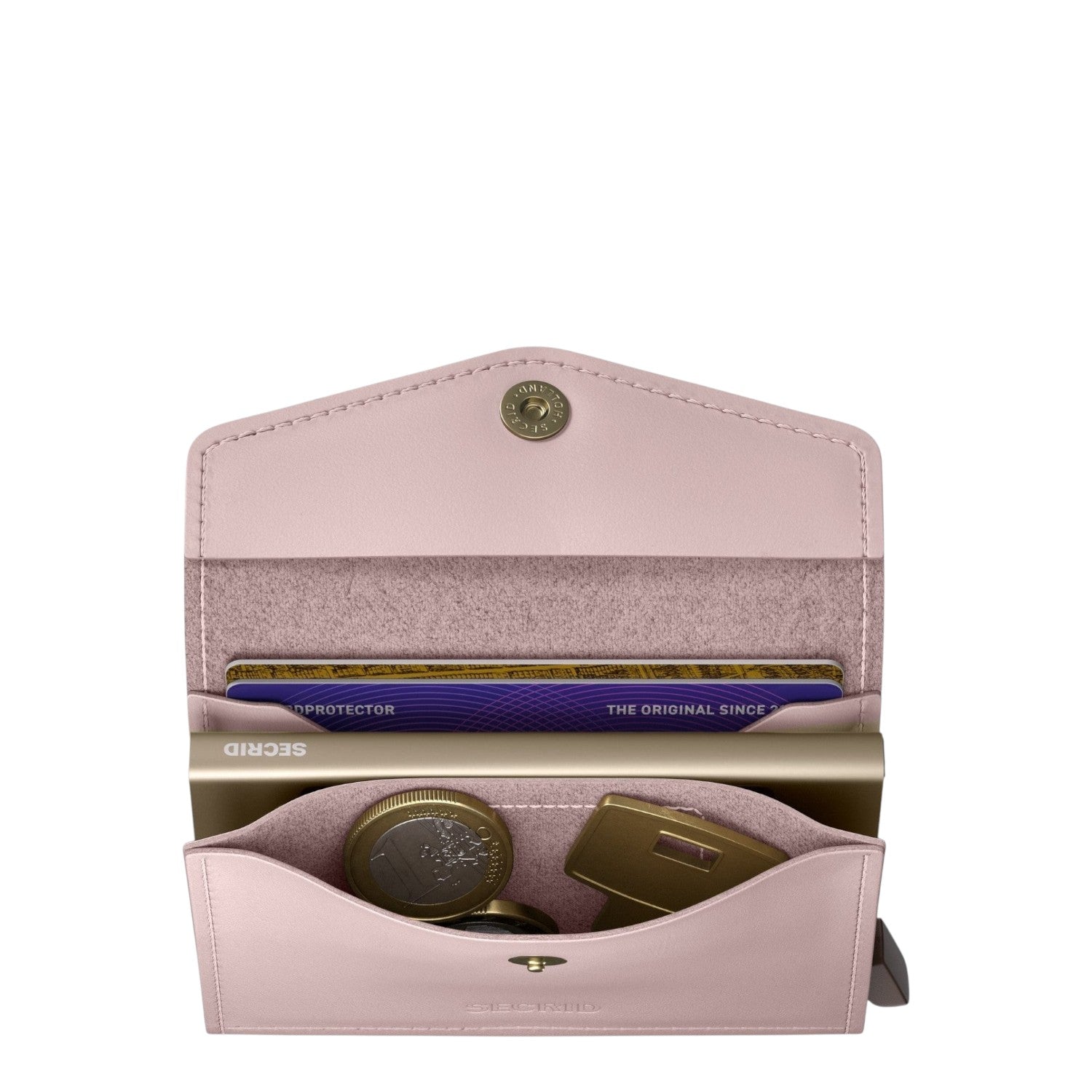 Lieblingstasche Secrid Envelope wallet in light pink leather with internal card protector, coin pocket, and snap button