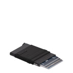 Lieblingstasche Secrid Flexwallet in black with RFID-protected card case and flexible elastic powernet textile sleeve.