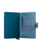 Lieblingstasche Secrid Miniwallet in blue leather and metal with RFID protection and card slide mechanism