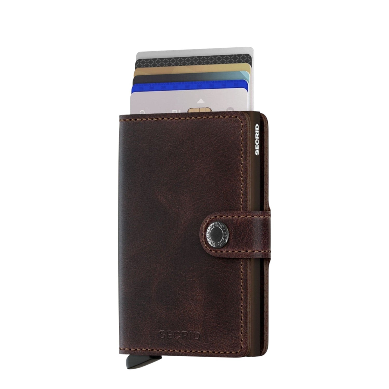 Lieblingstasche Secrid Miniwallet in dark brown leather with RFID-protected card mechanism and snap button closure