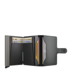 Lieblingstasche Secrid Miniwallet Matte Satin in black with open leather cover, card protector, and cash slots.