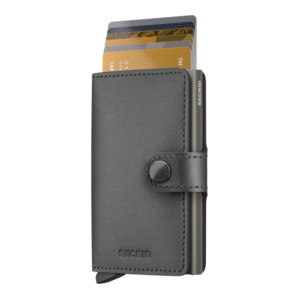 Lieblingstasche Secrid Miniwallet Matte Satin in dark grey leather with RFID-protected aluminium card holder