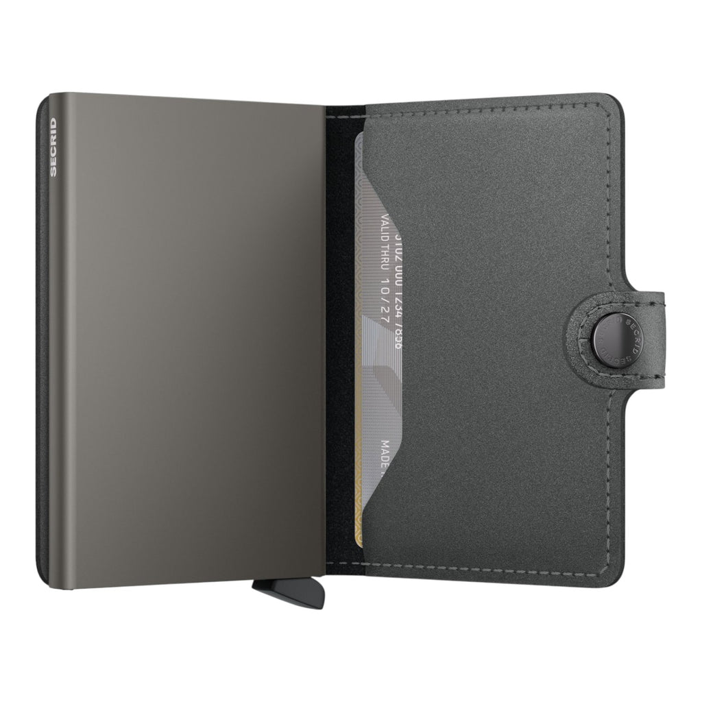 Lieblingstasche Secrid Miniwallet Matte Satin in dark grey leather with aluminium card protector and snap closure