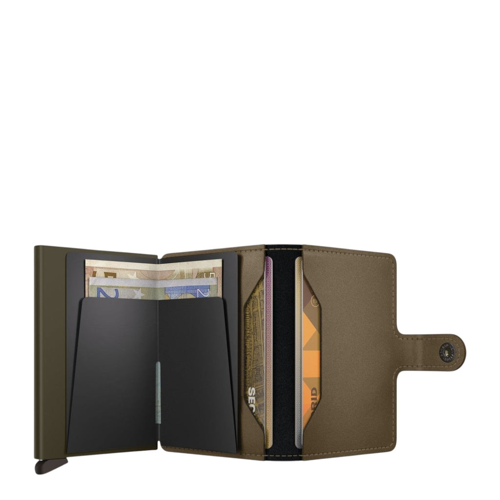 Lieblingstasche Secrid Miniwallet in matte satin olive leather with card protector and cash storage compartments