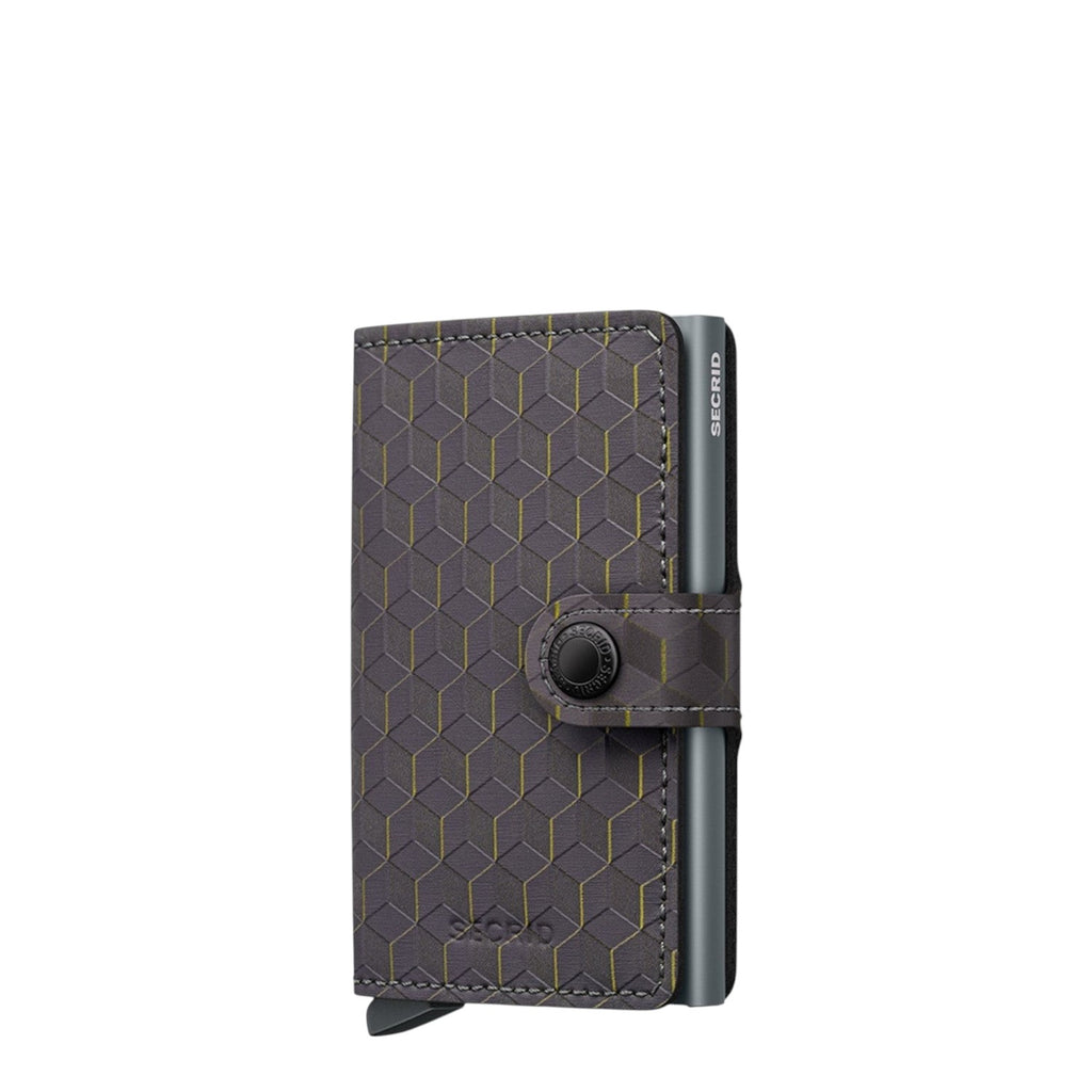 Lieblingstasche Secrid Miniwallet Optical in grey leather with a yellow geometric pattern and RFID card protector