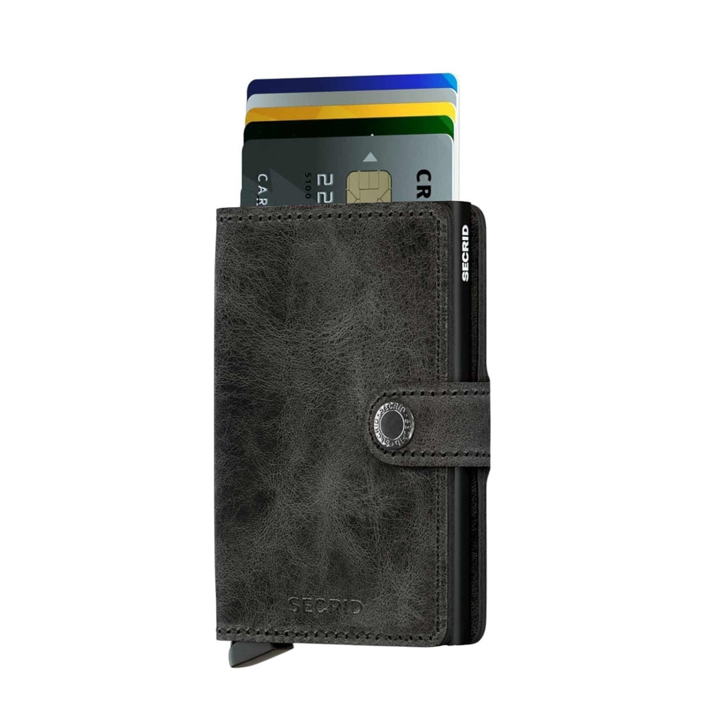 Lieblingstasche Secrid Miniwallet Vintage in dark grey leather with RFID-protected card holder and snap button closure