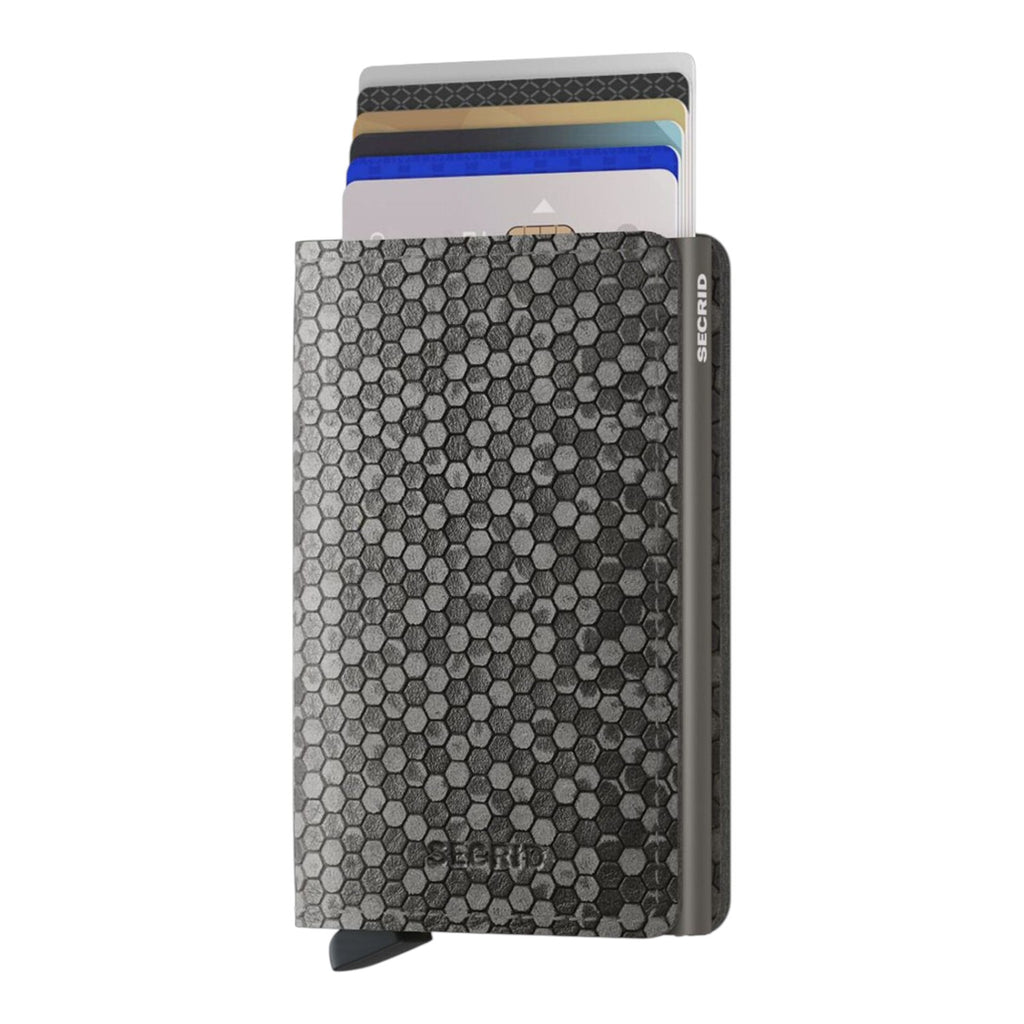 Lieblingstasche Secrid Slimwallet with grey leather hexagon pattern and aluminium card protector for RFID protection