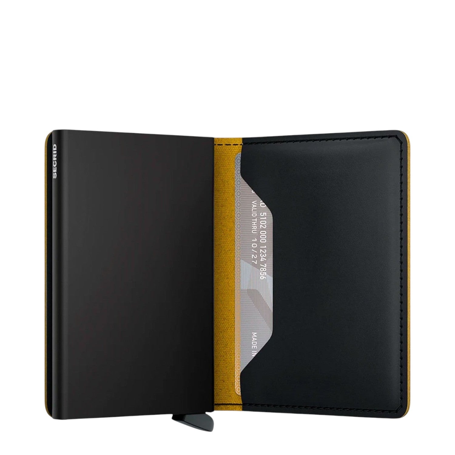 Lieblingstasche Secrid Slimwallet Matte in black with a yellow interior, featuring an RFID-protected card case.