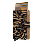 Lieblingstasche Secrid Miniwallet in black and gold zebra print leather with aluminum card protector and snap closure