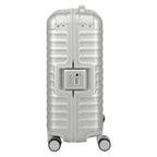 Lieblingstasche silver aluminium suitcase with TSA lock and four spinner wheels, perfect for travel.