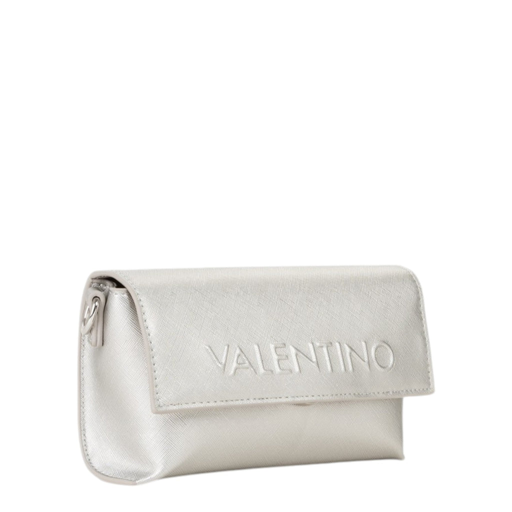 Lieblingstasche Pochette Pandia Re, a small silver clutch bag with embossed Valentino logo.