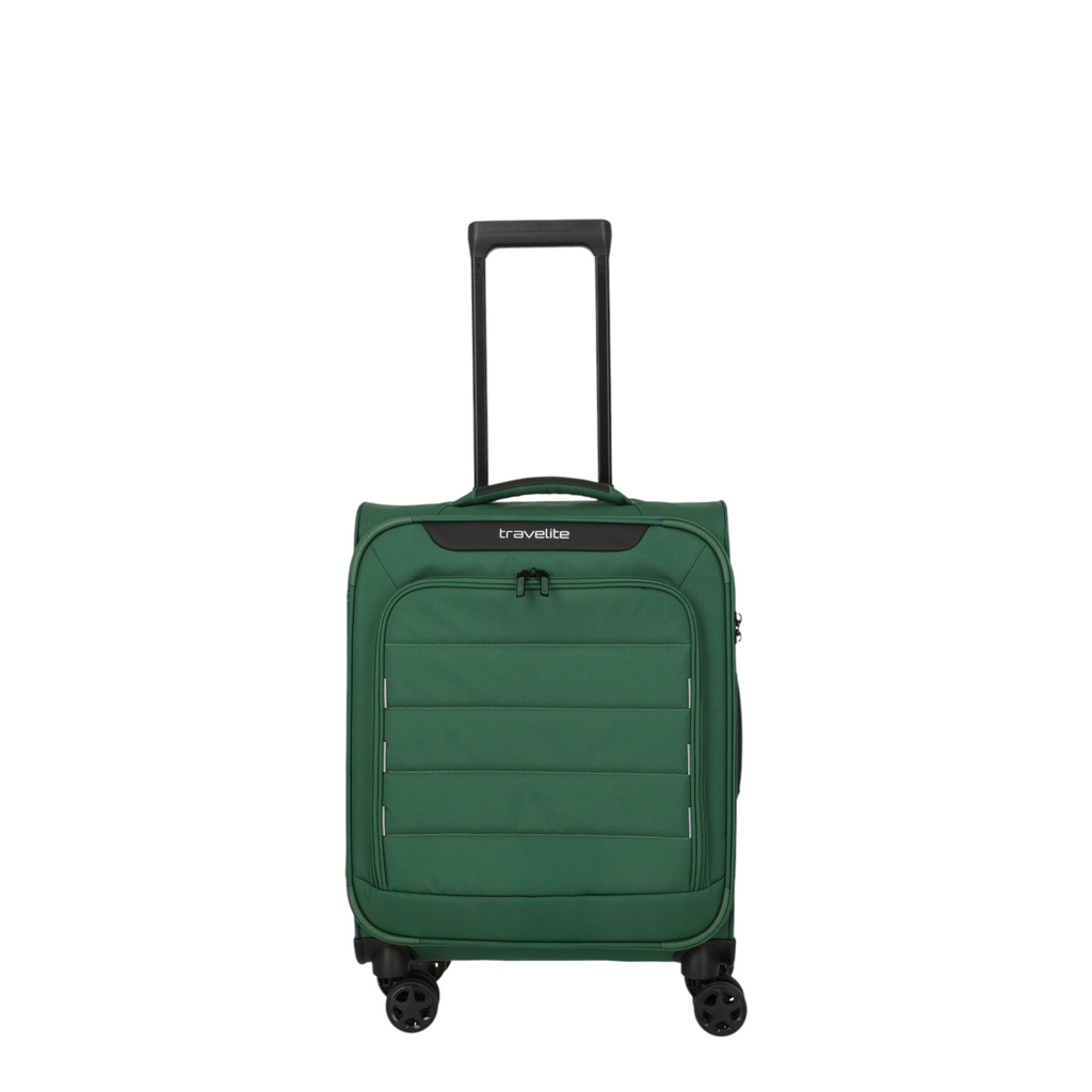 Lieblingstasche Skaii 4-wheel carry-on trolley in green with a telescopic handle and front zippered pocket.
