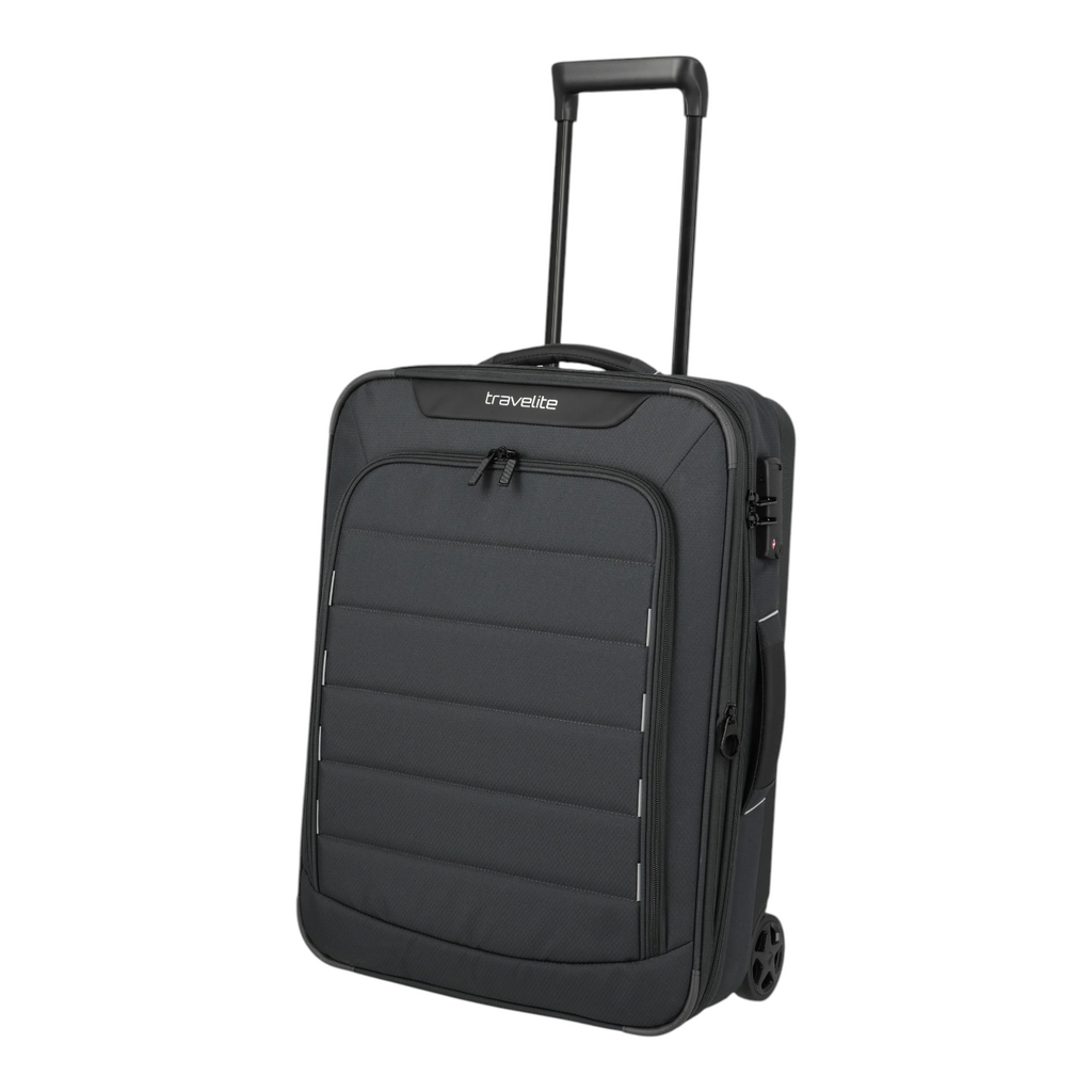 Lieblingstasche Skaii Trolley 2W Hybrid S in black with a quilted front panel, telescopic handle, and two wheels.