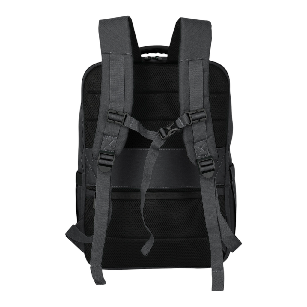 Back view of the black Lieblingstasche Skaii Rucksack M featuring padded shoulder straps and a chest buckle.