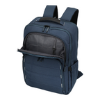 Lieblingstasche Skaii Rucksack M in dark blue with front pocket open, featuring durable fabric and padded straps.