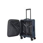 Lieblingstasche Skaii Trolley 4W S in dark blue with open interior, featuring packing straps and mesh compartments.