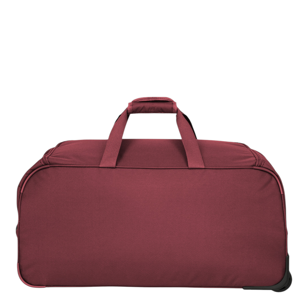 Lieblingstasche Skaii Wheeled Duffle M in dark red, a durable travel bag with sturdy wheels and top carry handles.
