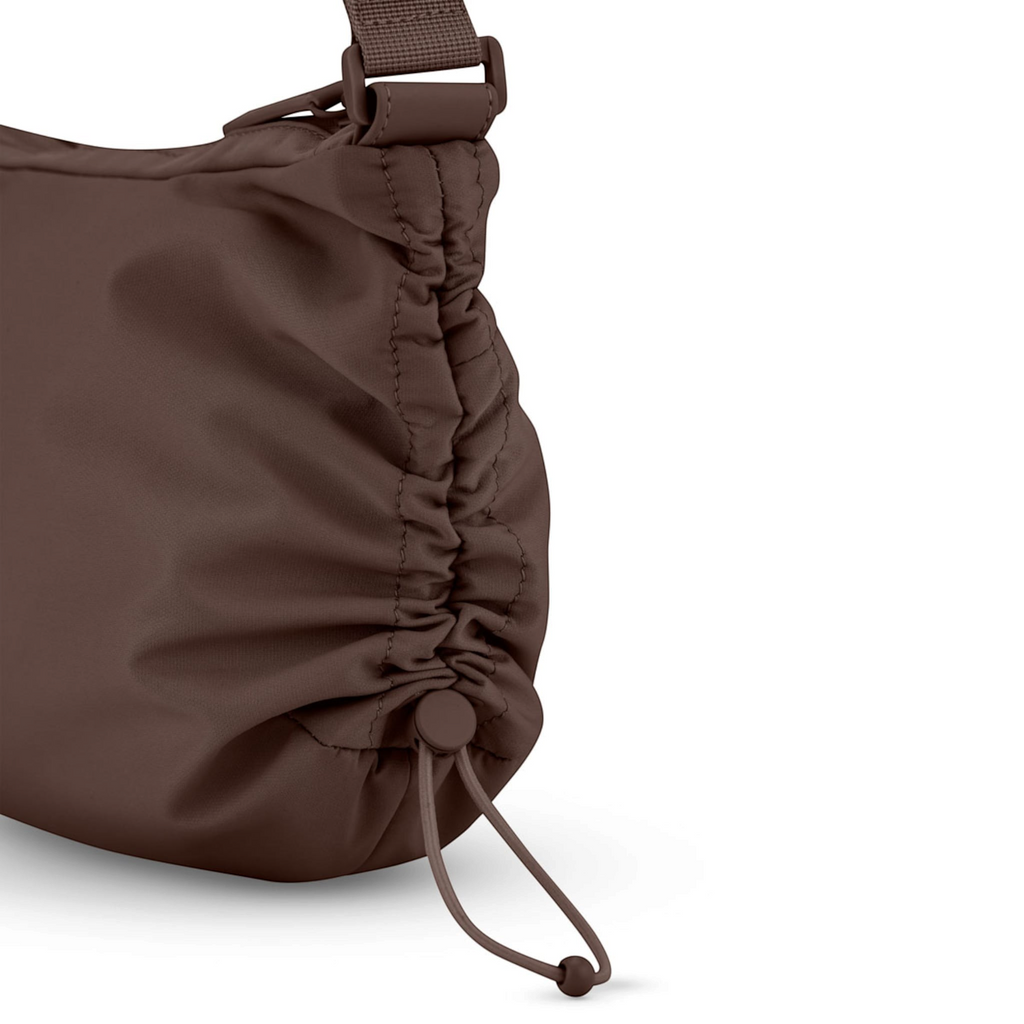 Lieblingstasche Skara Small brown nylon shoulder bag with a gathered drawstring side detail