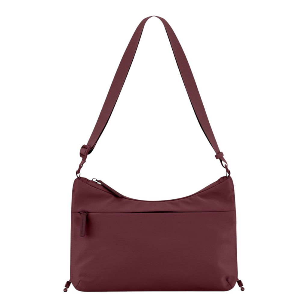 Lieblingstasche Skara Small crossbody bag in deep burgundy with an adjustable shoulder strap and front zipper pocket