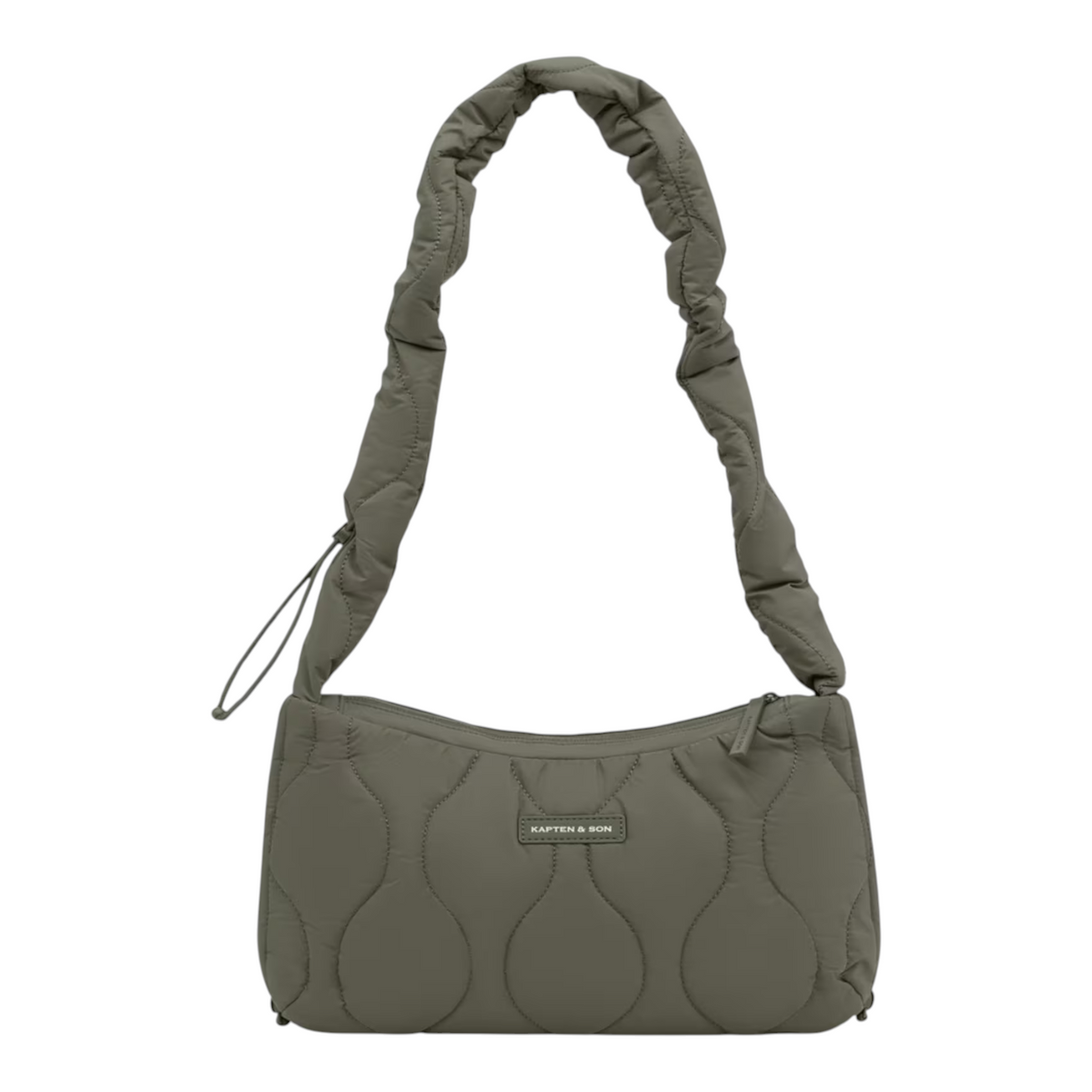 Lieblingstasche Skara Small Quilted olive green shoulder bag with a soft padded handle and wavy quilted pattern