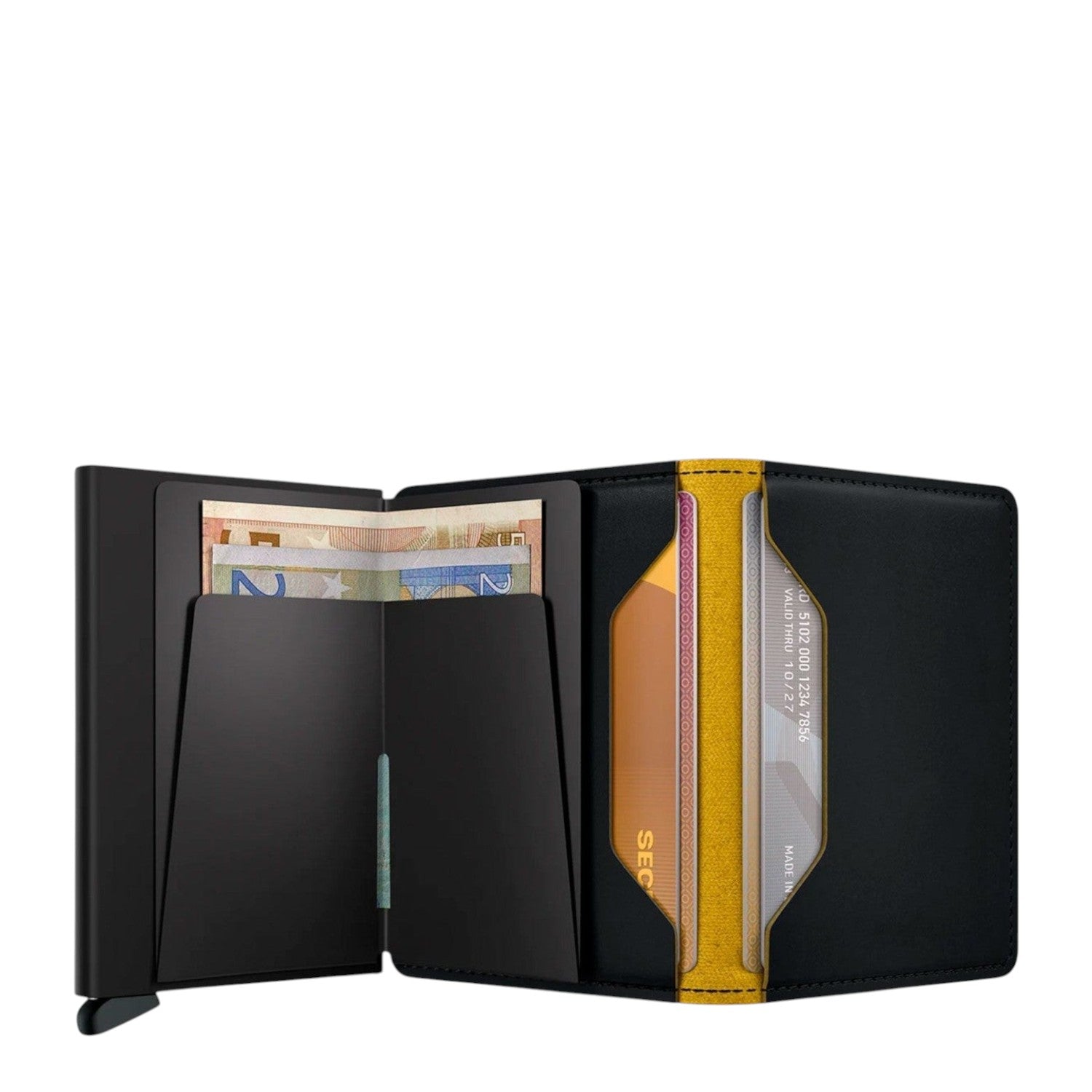 Lieblingstasche Secrid Slimwallet matte black leather card holder with yellow interior and RFID protection