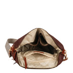 Lieblingstasche Sofia M brown suede hobo bag with multiple interior pockets and a zippered compartment.