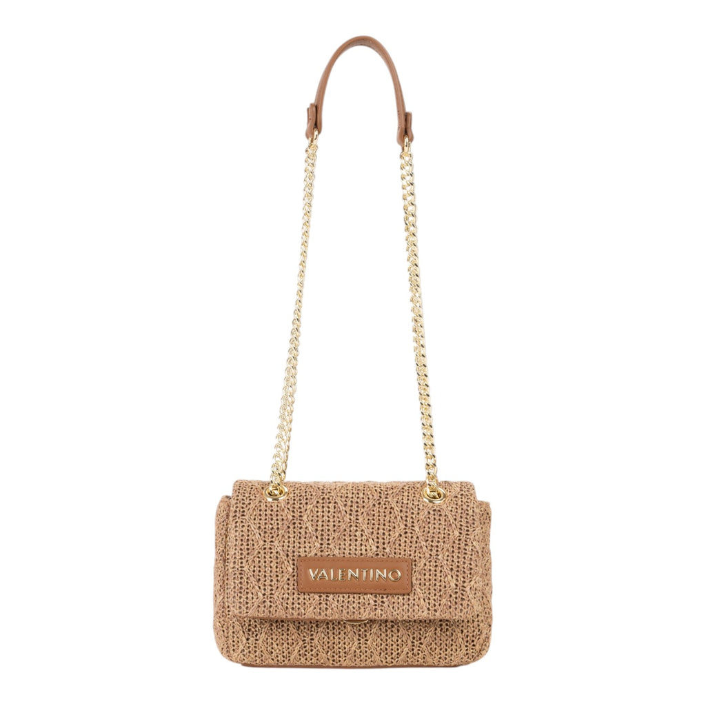 Lieblingstasche Ocarina Summer flap bag in woven straw with gold chain strap and leather trim.