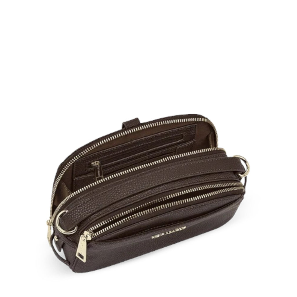 Lieblingstasche Style Mate dark brown leather crossbody bag with multiple zippered compartments and gold hardware