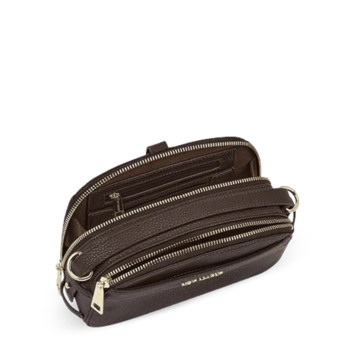 Lieblingstasche Style Mate dark brown leather crossbody bag with multiple zippered compartments and gold hardware