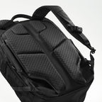 Lieblingstasche Tall41 black travel backpack showing the breathable padded back panel and adjustable shoulder straps