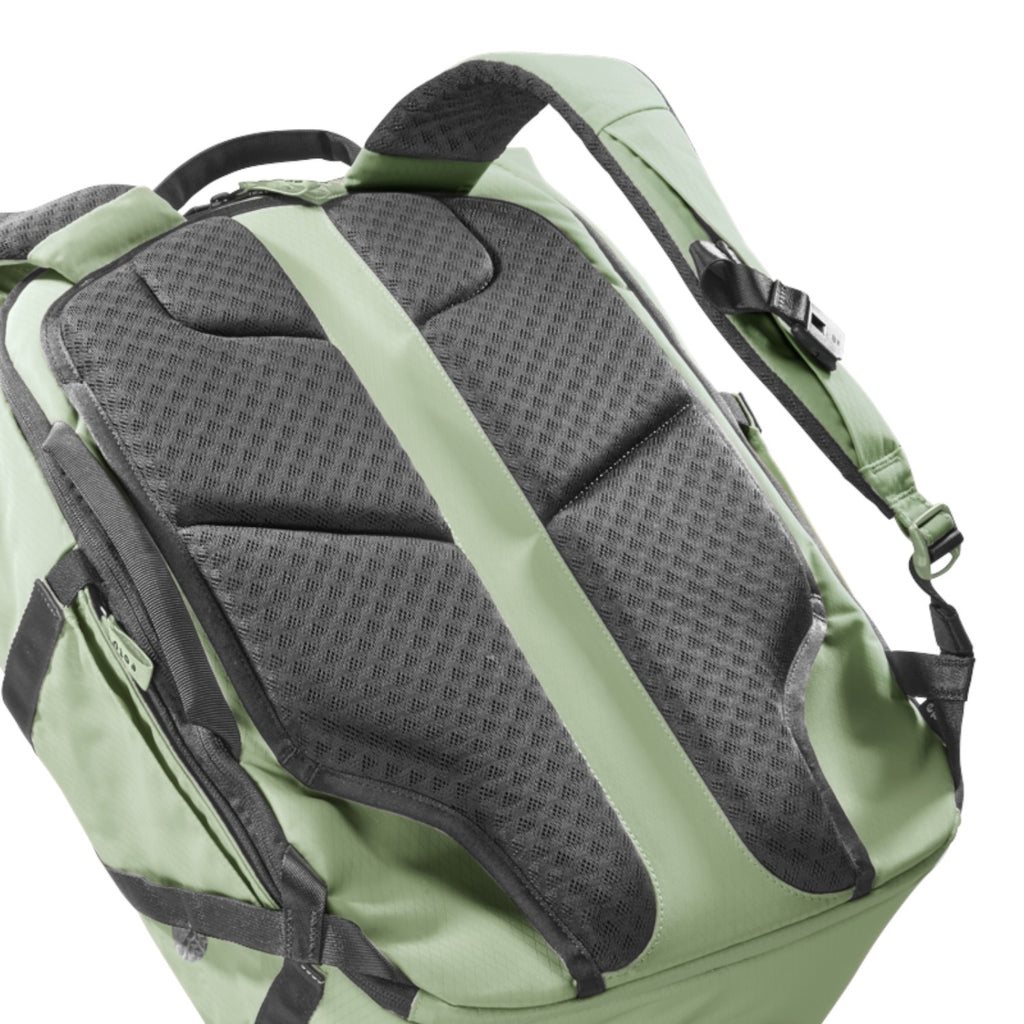 Lieblingstasche Tall41 rolltop travel backpack in sage green with breathable mesh back padding and shoulder straps