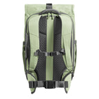 Lieblingstasche Tall41 sage green rolltop travel backpack with padded back panel, shoulder straps, and hip belt.