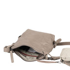 Lieblingstasche Mrs. Chocolate Cookie taupe leather crossbody bag with an open zipper and internal lining