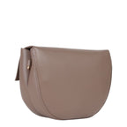 Lieblingstasche taupe leather flap bag with a curved silhouette and gold-tone hardware.