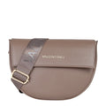 Lieblingstasche taupe leather flap bag with adjustable logo strap and gold buckle.