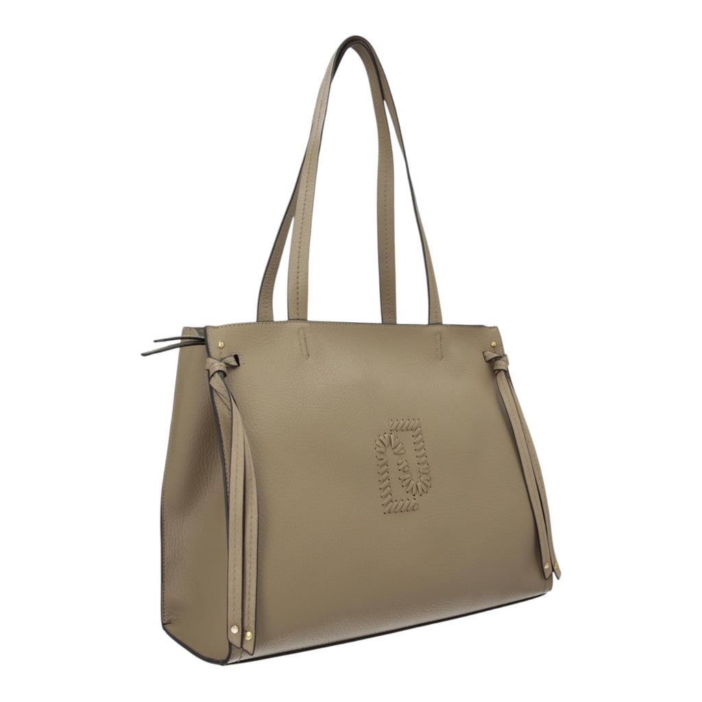Lieblingstasche Tote L in taupe leather with side knot details and stitched logo emblem