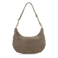 Lieblingstasche Lifetime Sister suede hobo bag in taupe with an adjustable shoulder strap and gold hardware