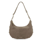 Lieblingstasche Lifetime Sister suede hobo bag in taupe with an adjustable shoulder strap and gold hardware