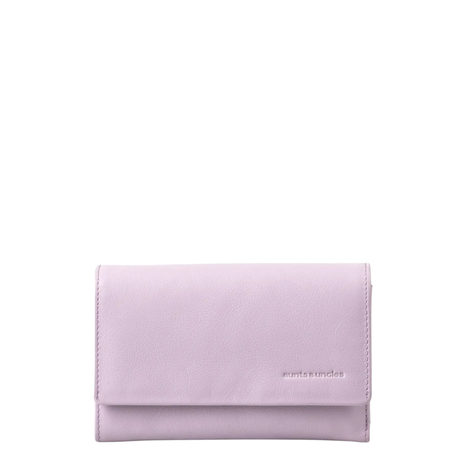 Lieblingstasche Thyme wallet in soft pastel lilac leather with a flap closure and embossed logo
