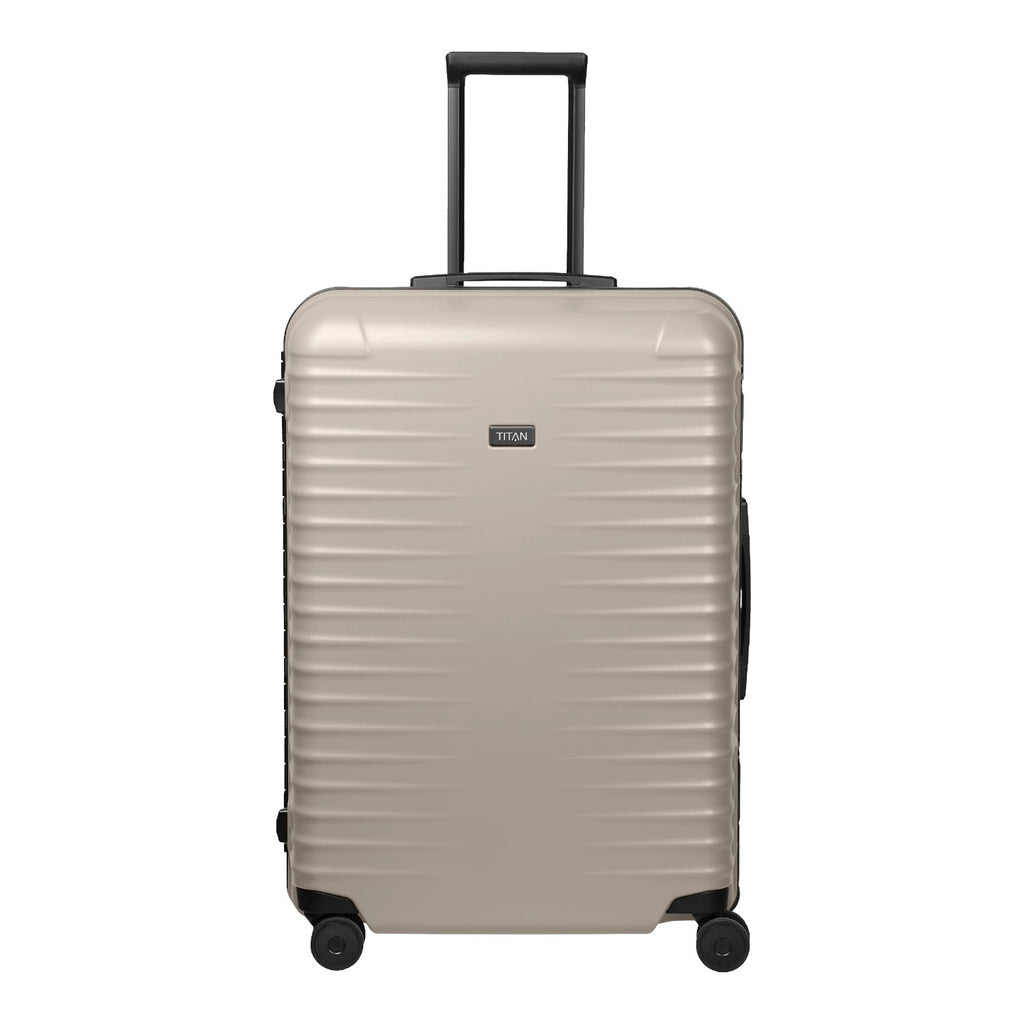 Lieblingstasche TITAN OVERSEAS 4w Trolley L in beige with a ribbed hard shell and four wheels