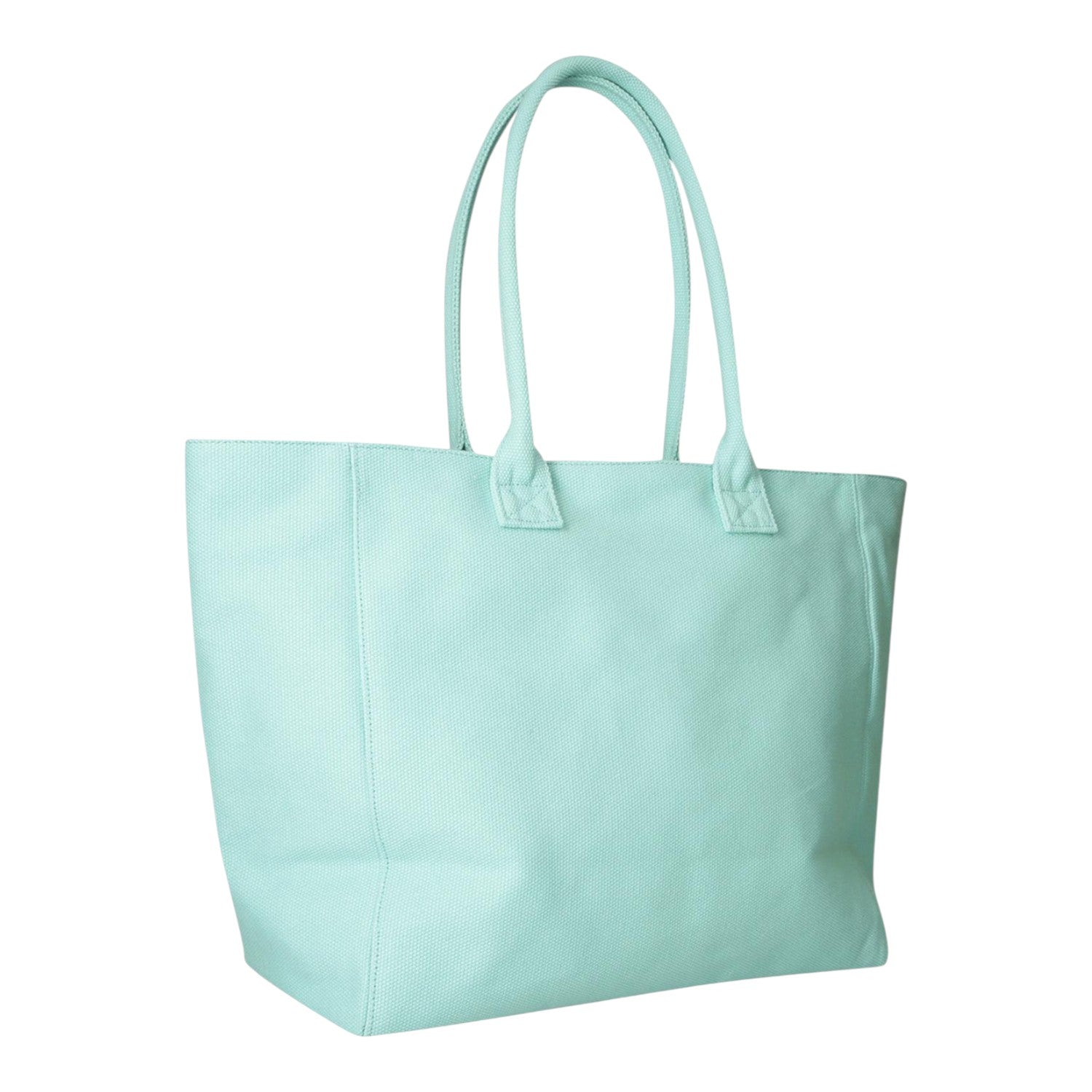 Lieblingstasche Tote L in mint green canvas with long shoulder straps, shown from a side angle.