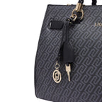 Lieblingstasche Tote M handbag in black with a grey monogram pattern, gold hardware, and a decorative key charm.