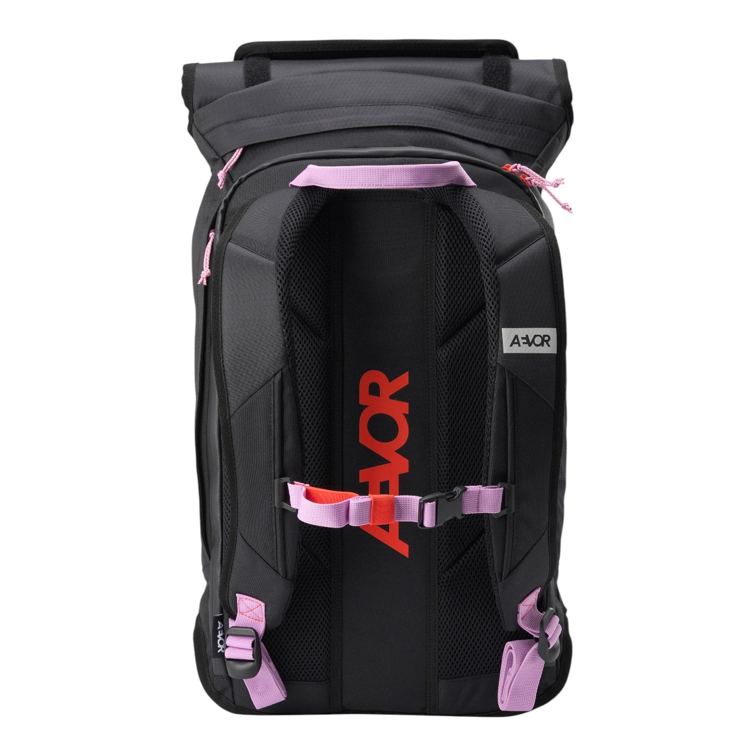 Lieblingstasche Trip Pack backpack in black with pink accents, featuring adjustable straps and breathable back panel.
