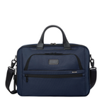 Lieblingstasche Tumi Alpha navy blue expandable briefcase with leather handles and multiple zippered pockets