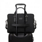 Lieblingstasche Tumi Harrison Sycamore slim black nylon briefcase attached to a rolling luggage handle