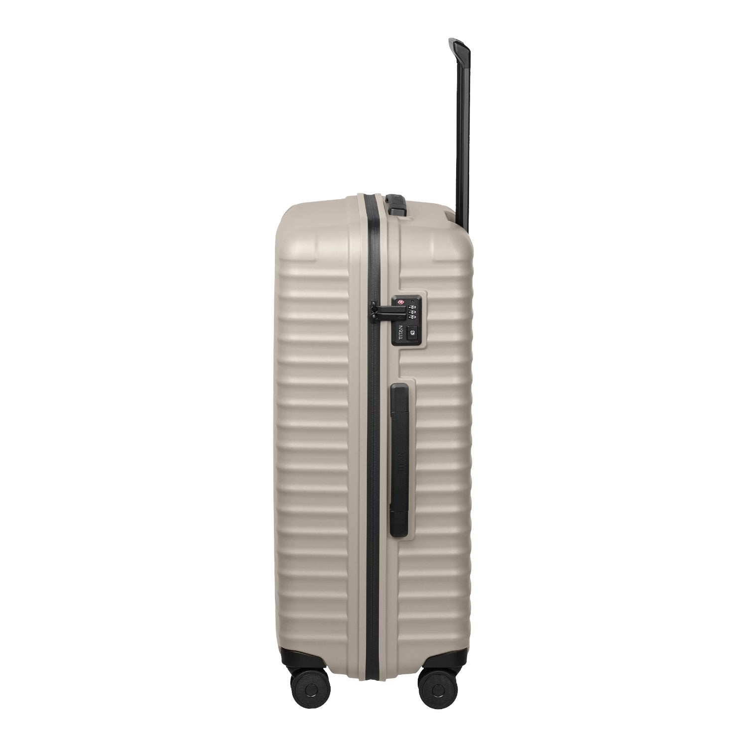Lieblingstasche UPGRADE 4w Trolley L in beige with a hard shell, side handle, and integrated TSA lock