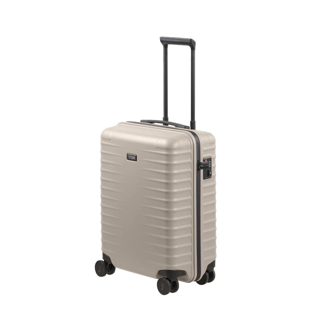 Lieblingstasche UPGRADE 4w Trolley S23 in beige with a hard shell, telescopic handle, and four spinner wheels.