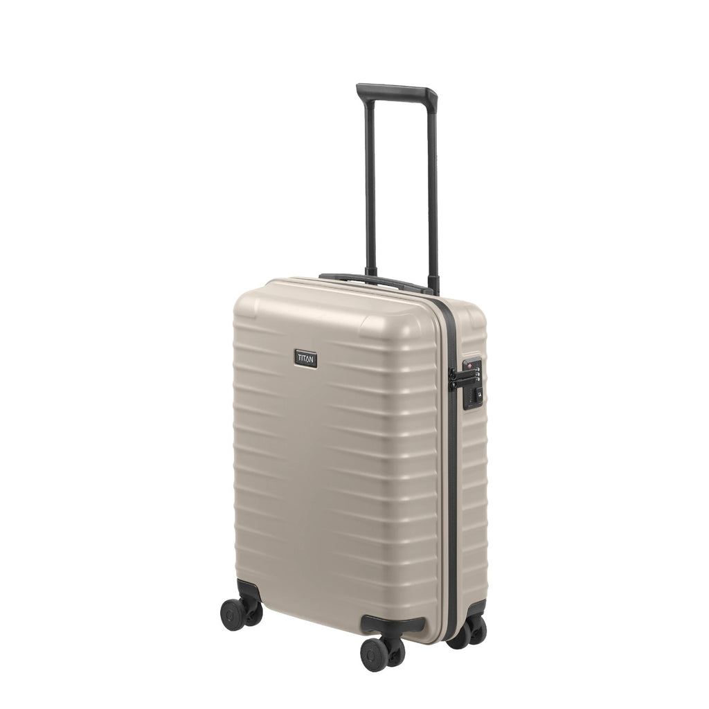 Lieblingstasche UPGRADE 4w Trolley S20 in beige with a hard shell, telescopic handle, and four spinner wheels.